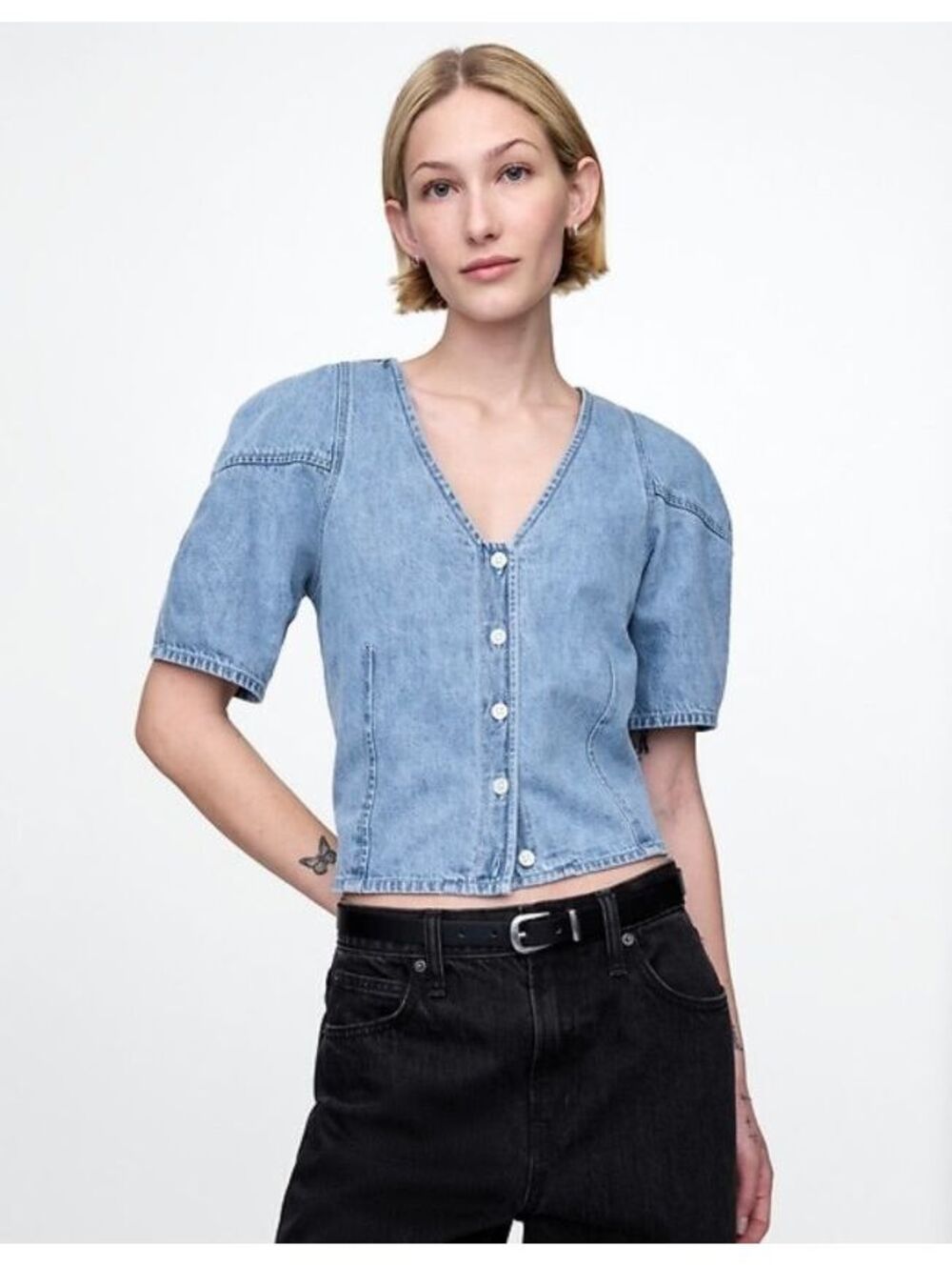 NWT Gap Denim Barrel-Sleeve Crop Shirt